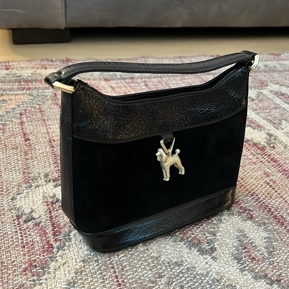 Kieselstein-Cord | Black Leather Trimmed Suede Handle Bag with Poodle Ornament - Picture 4 of 13